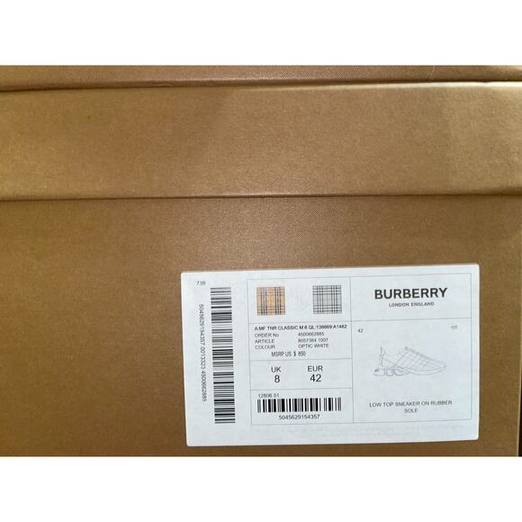 $850 BURBERRY AXBURTON WHITE CHECK QUILTED LEATHER LOGO SNEAKERS 9 US 42 ITALY - Picture 15 of 15